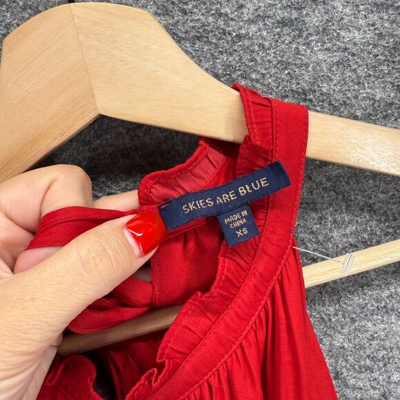 Skies Are Blue Dress Women XS Red Shift Midi Sleeveless Lined Tasseled Casual - Picture 5 of 7